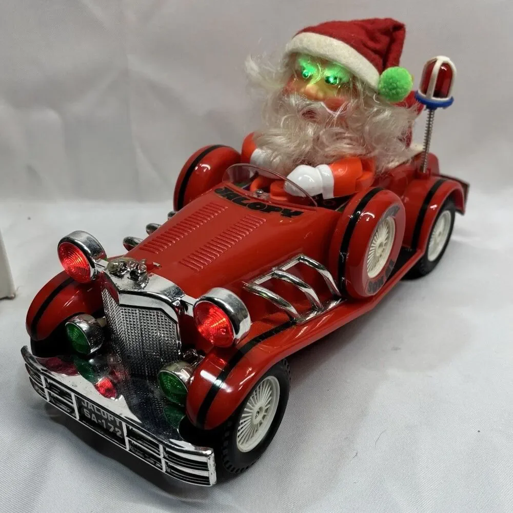 Vintage Santa 1984 12” Old Style Cartoon Car Toy Lights & Sound Works Box READ